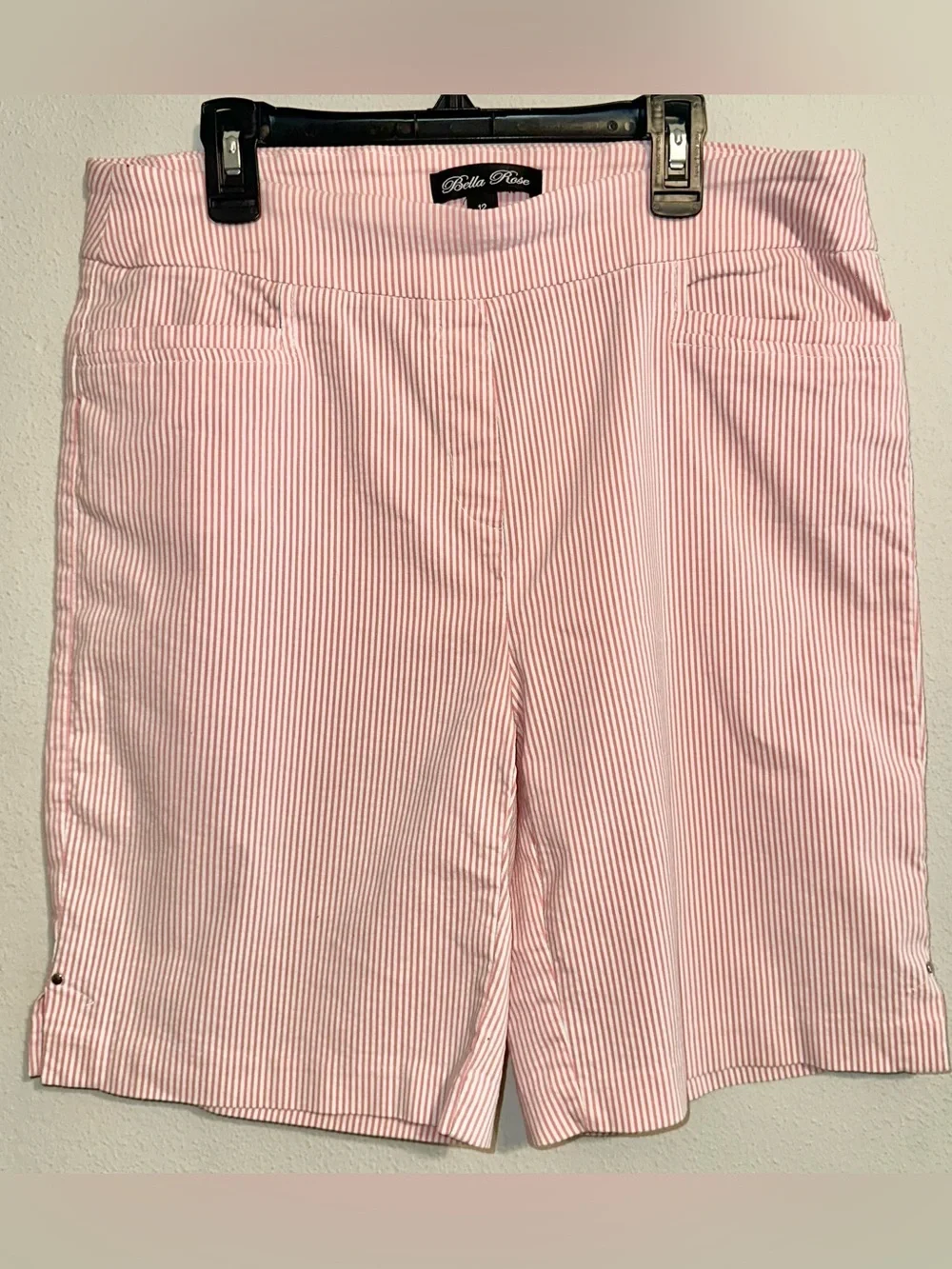 Bella Rose Pink and White Striped Bermuda Shorts - Picture 1 of 4